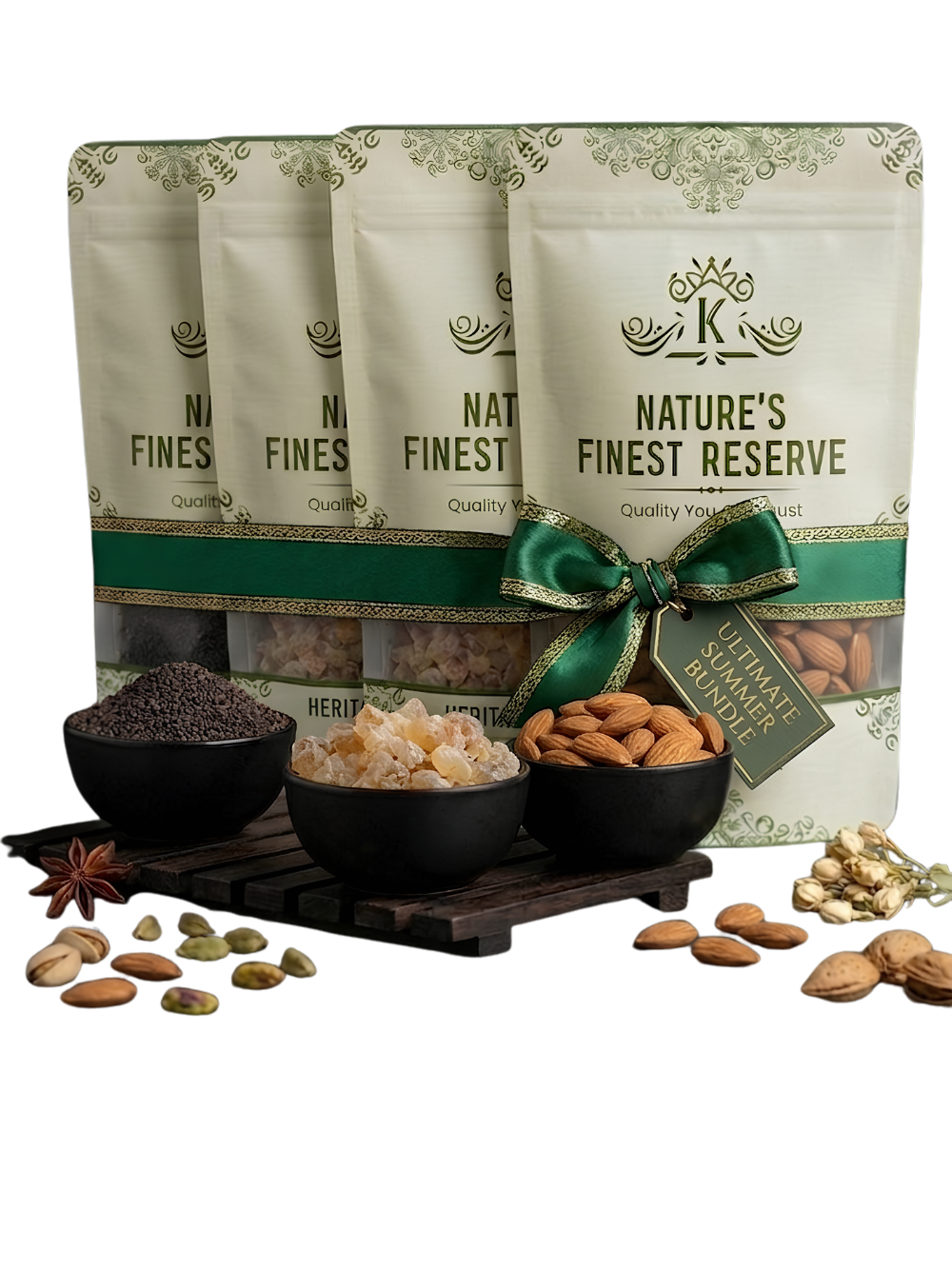 Ultimate Summer Bundle Gond Katira, Tukhm Malanga, Ispaghol & Premium American Almonds (250g Each) Free Delivery
